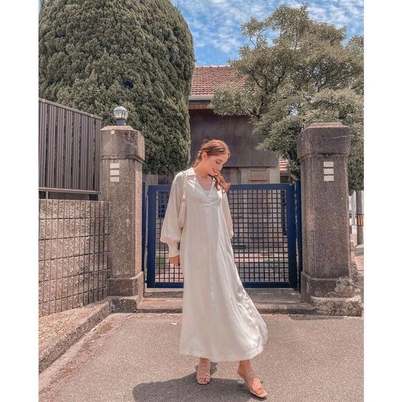 H&M Wide Cut Kaftan Dress Cream New - Picture 5 of 11